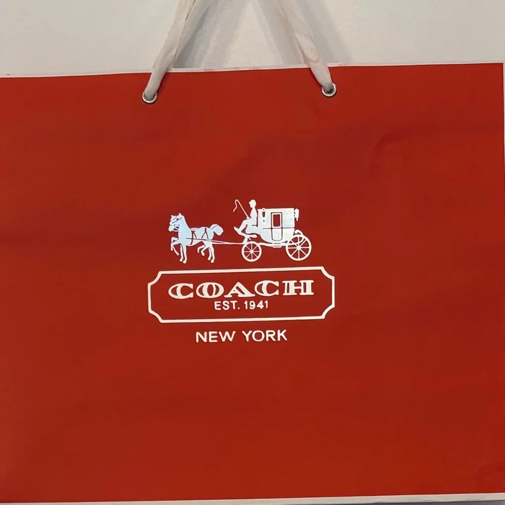 EUC COACH NEW YORK paper shopping gift bag red white size XL 16” X 13” X 6”